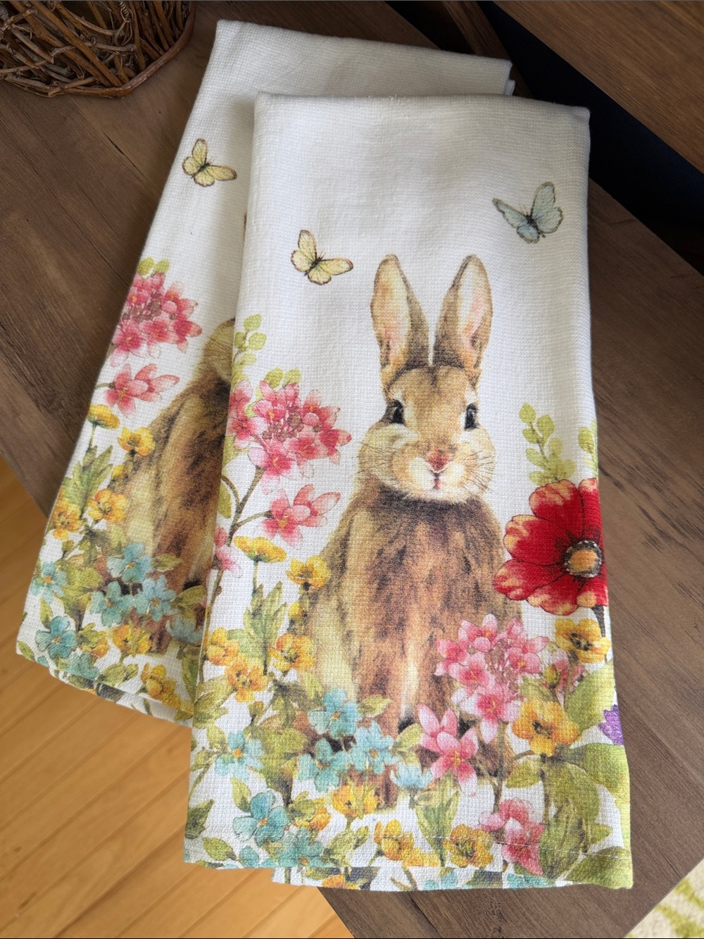 Floral Bunny Kitchen Towels set of 2